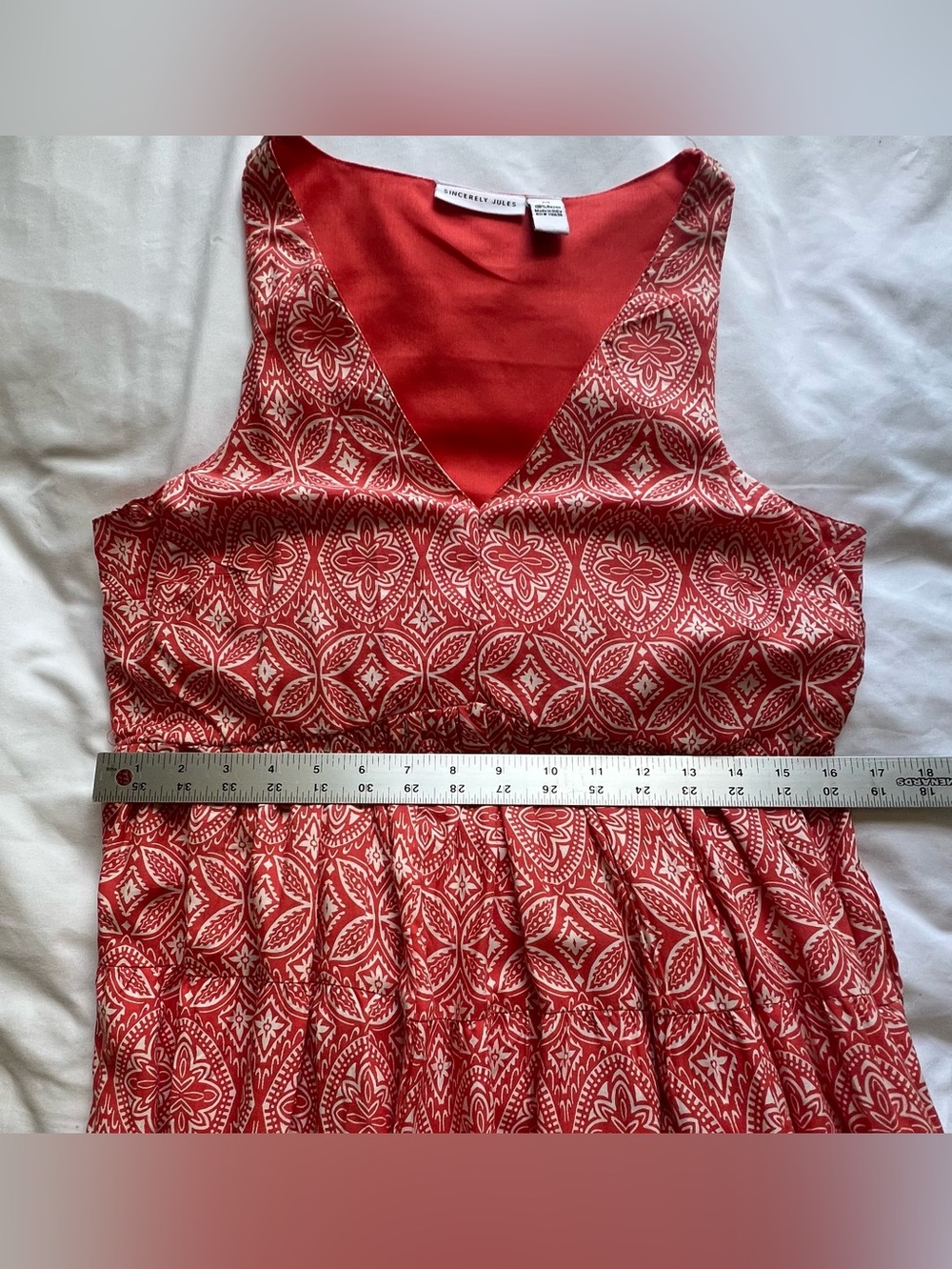 Sincerely Jules Red & White Printed Tiered Sleeveless Dress - Size M EUC - Picture 7 of 8